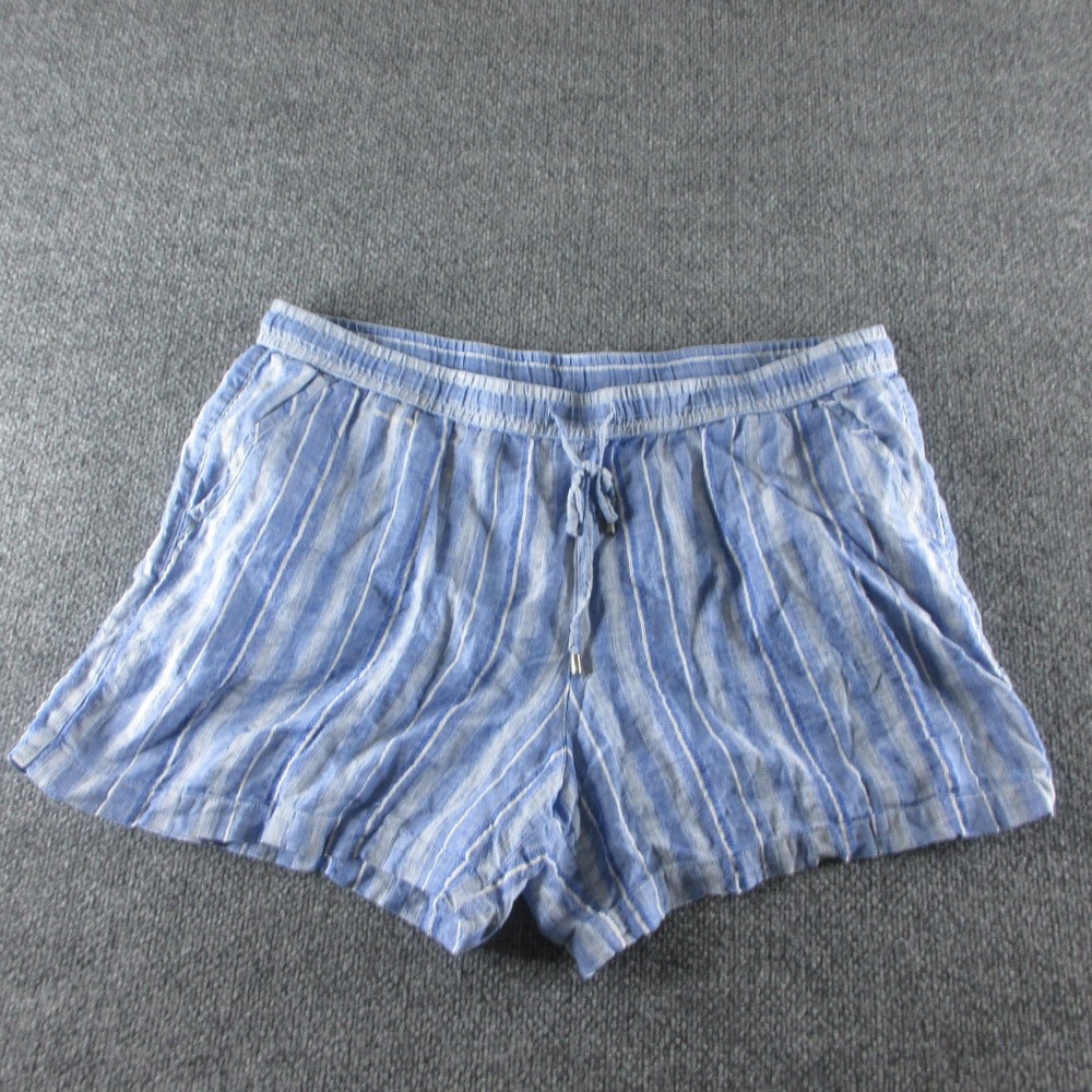 Tommy Bahama Shorts Womens 40‎ Blue Linen Stripe Elastic Waist 5 Inseam Coastal